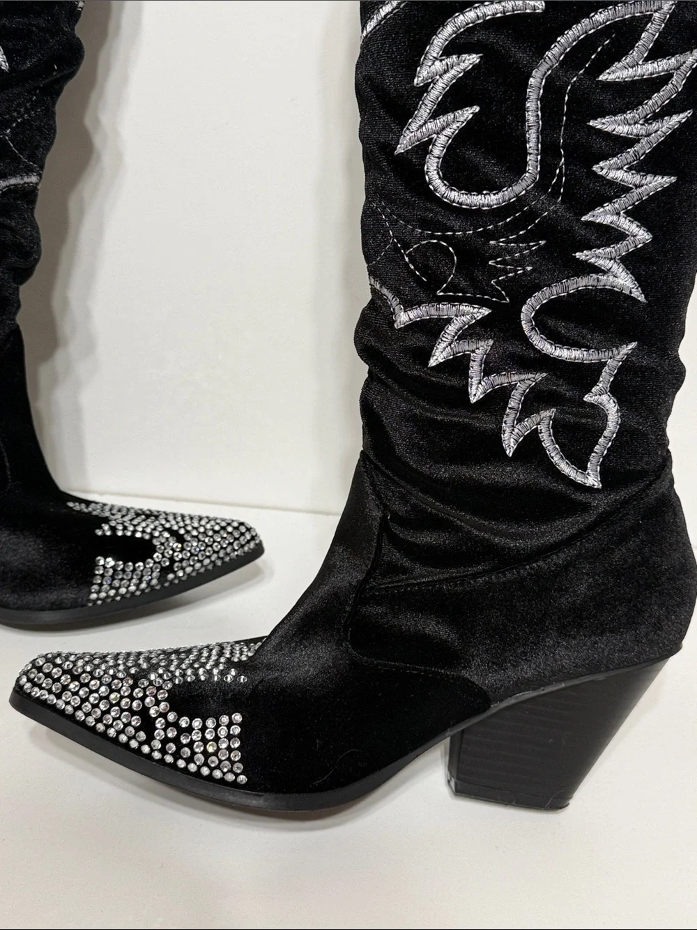 Cape Robbin Lish Velvet Rhinestone Thigh High Slouchy Western Boots